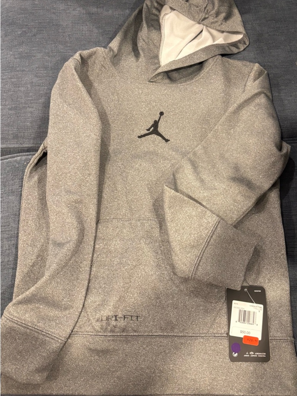 Jordan Gray Heather Pullover Hoodie with Black Jumpman